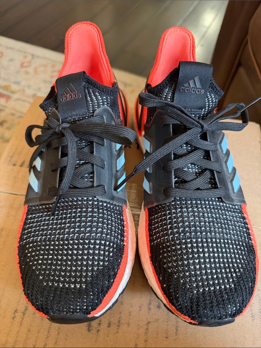 Adidas Womens Black and Hi Res Coral Ultra Boost Sneakers